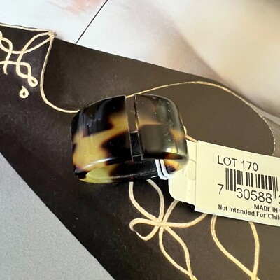 Lauren Ralph Lauren Ring Faux Tortoise Shell Open Band Dark Gold Brown NWT SZ 7