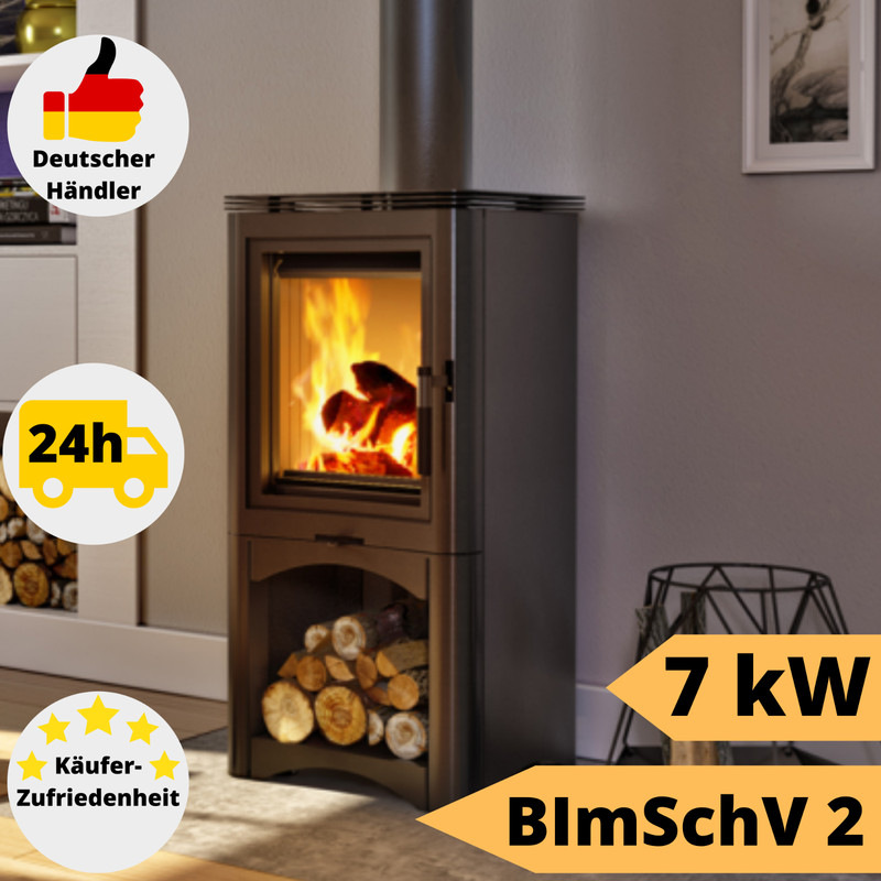Kaminofen Dauerbrand Bimschv 2  7kw Dauerbrandofen Holzofen Holz Kamin Modern