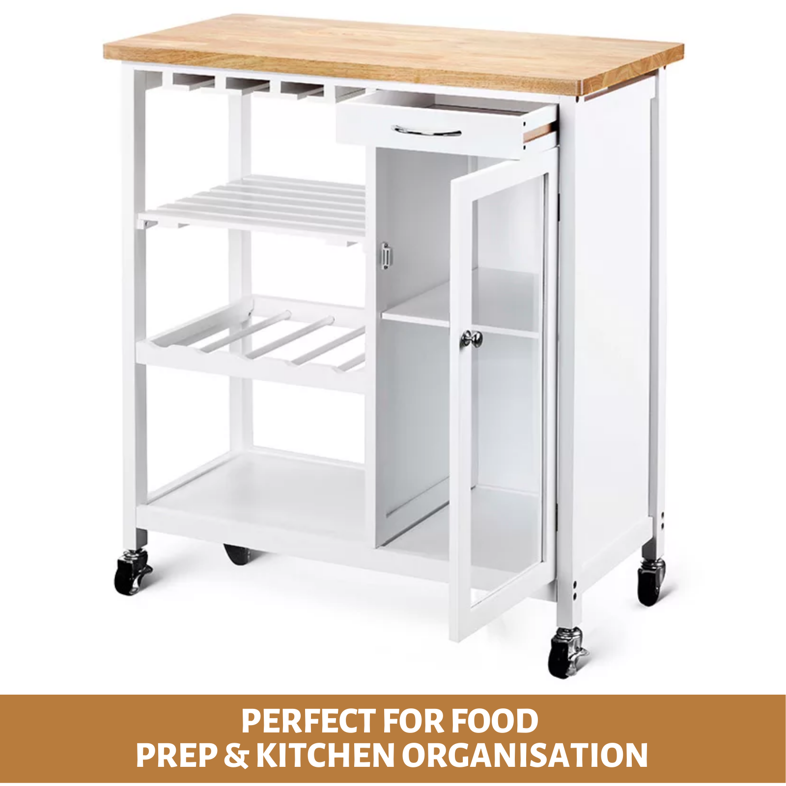 Portable Kitchen Cooking Workbench Trolley Island Wooden Bench