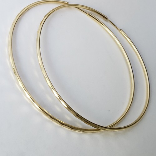 Pre-owned Handmade Big Large Diamond Cut Real 14k Yellow Goldhoop Earrings 2.75 Inches 70mm Long