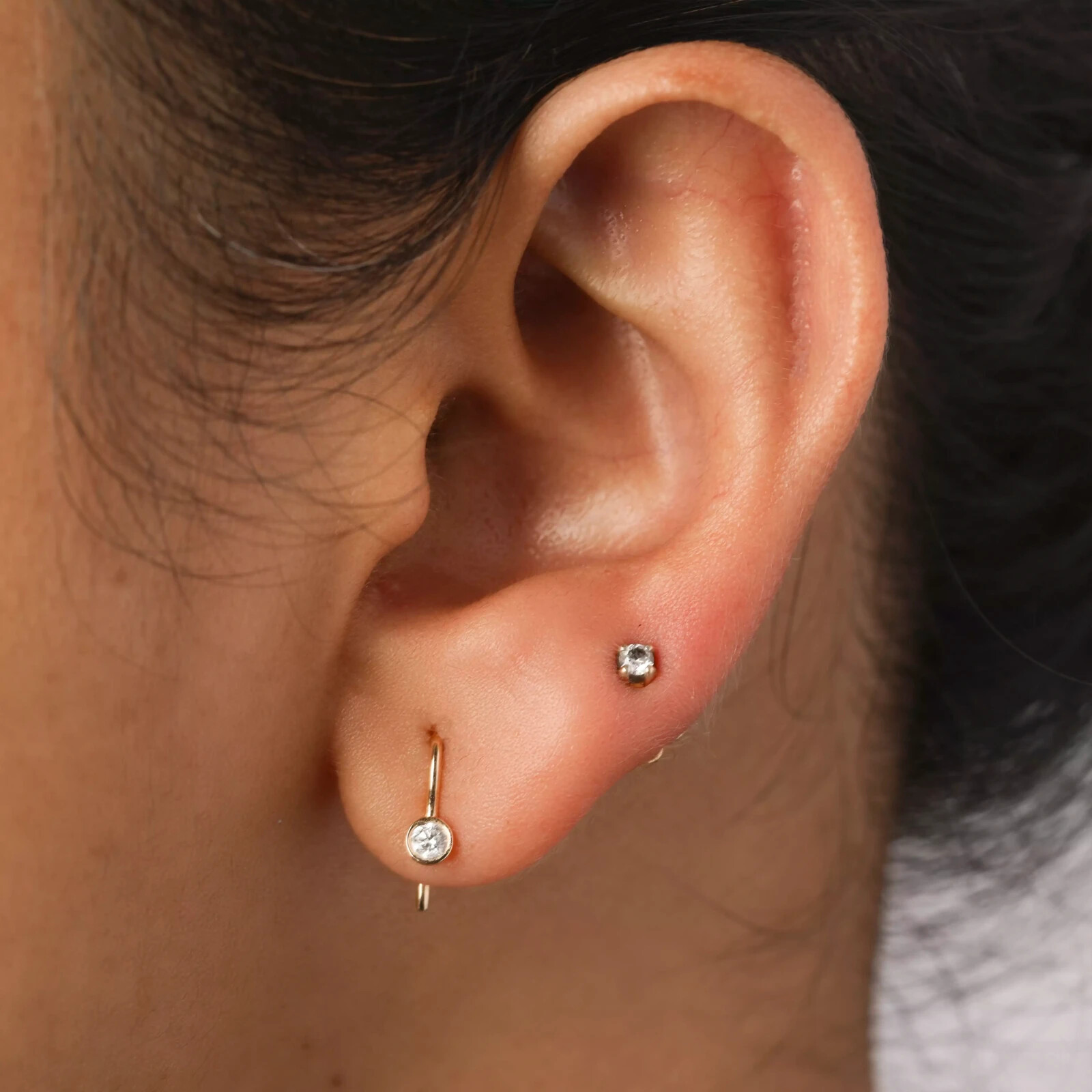 Pre-owned J.o.n 14k Gold Genuine Bezel Diamond Studs Fine Jewelry Earrings In White/colorless
