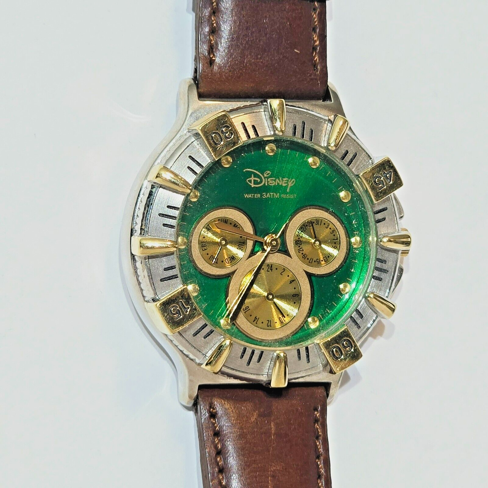 Disney Time Works Green Silver Tone Collector Watch Mickey Disney Time Works Green Silver Tone Collector Watch Mickey