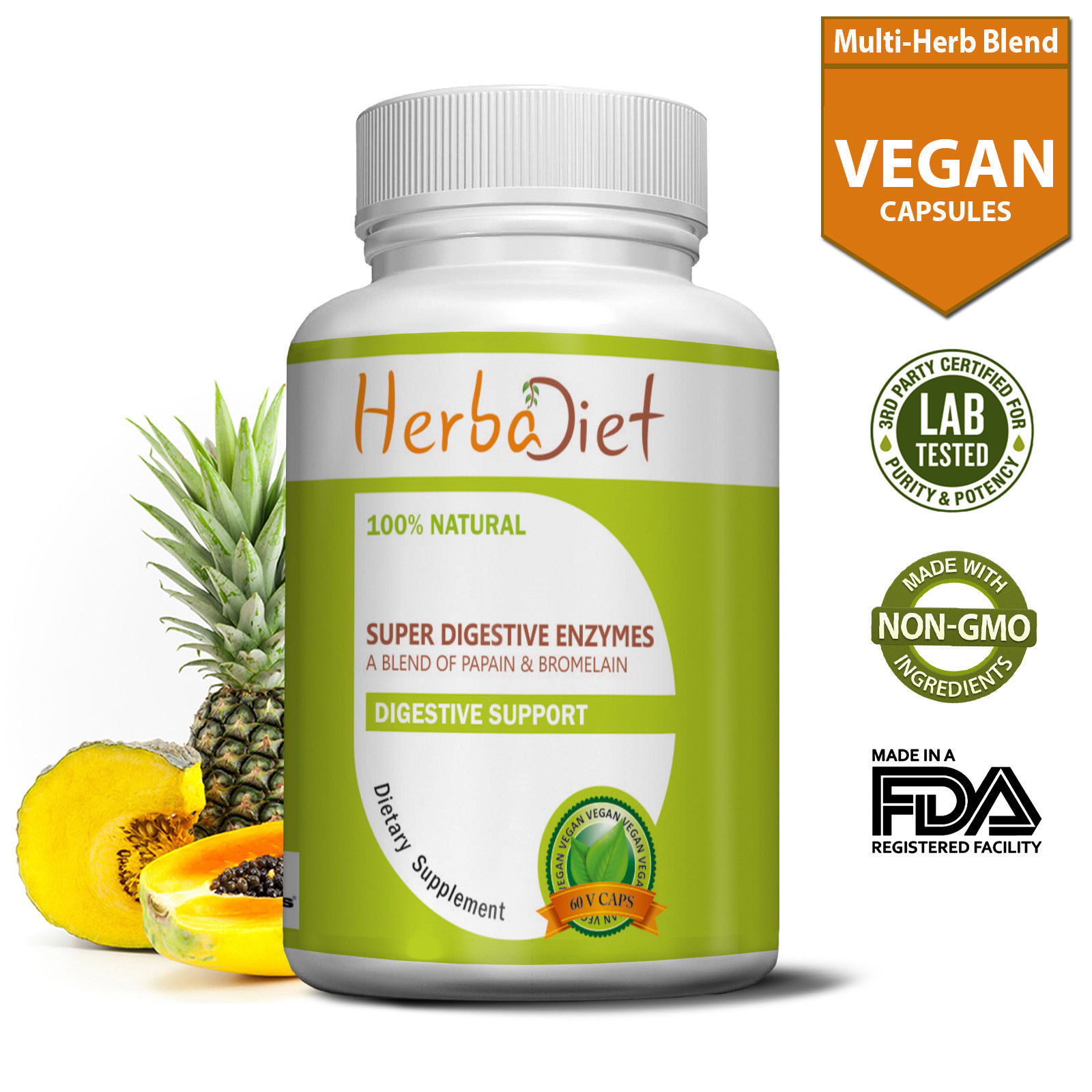 Bromelain Papain Extract Powerful Digestive Enzyme -60 Capsules PROETASE AMYLASE