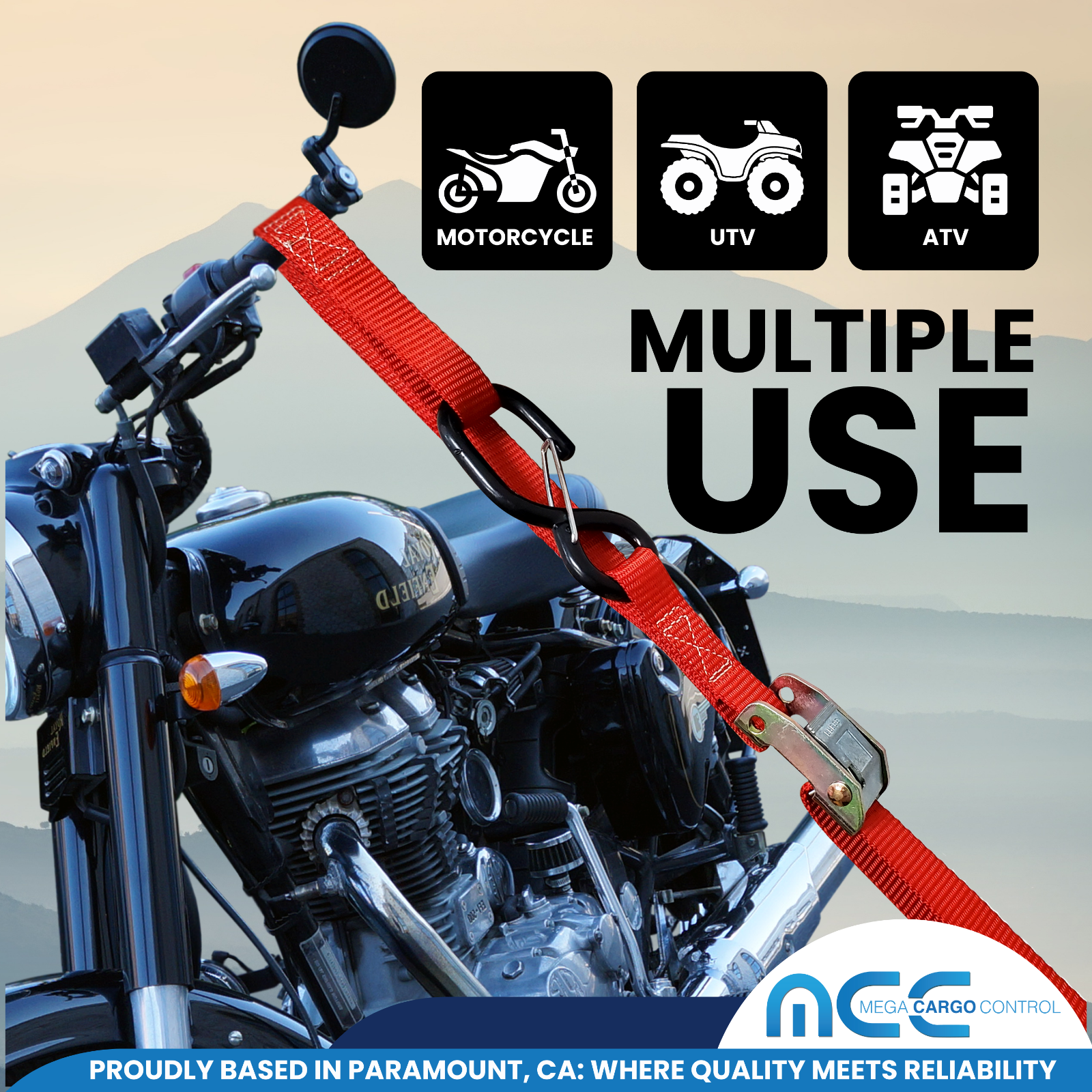 2 Pack 1" x 6' Cam Buckle Tie Down Strap w/ S Hook For Boat Motorcycle Bike