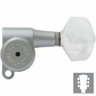 NEW Hipshot Mini LOCKING Tuners SET w/ SMALL PEARLOID Buttons 3x3 - SATIN CHROME