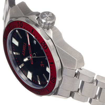 Pre-owned Axwell Timber Bracelet Watch W/ Date - Black/red