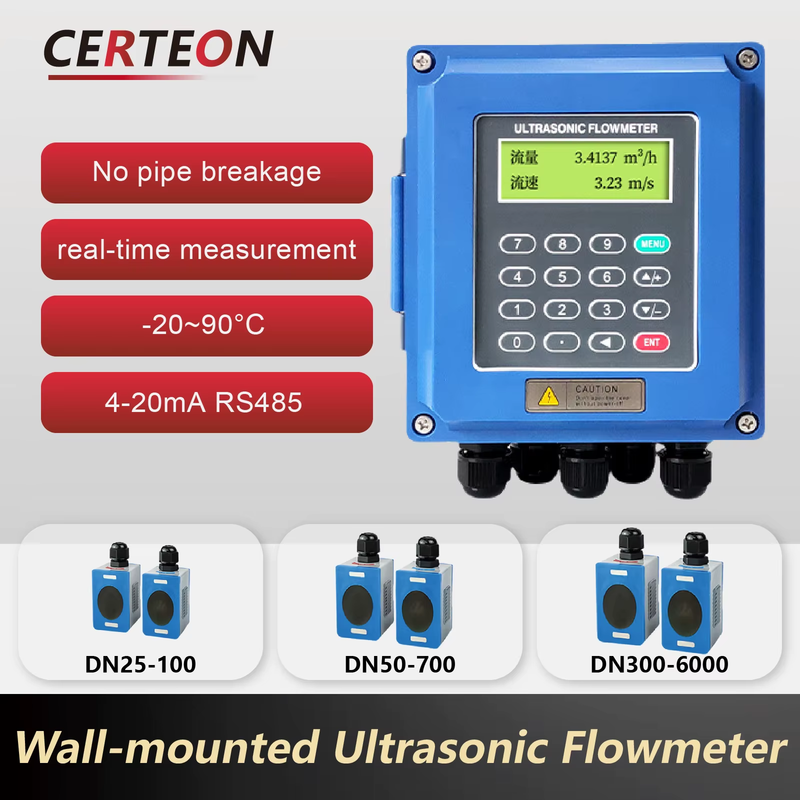 TUF Ultrasonic Flow Meter Wall Mounted Fixed Type Digital Liquid Flow Sensor Inl