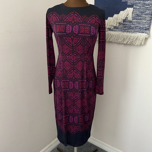 Maggy London Sheath Dress Women's Size 2 Black Pink Red Circle Shape Knee Length
