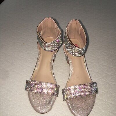 GB Girls Sandals Girls 1 M Gold Glitter Block Heel Ankle Strap Dress Shoe