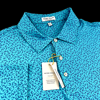 Peter Millar Crown Summer Comfort Performance Stretch Shark Attak Polo Shirt LRG