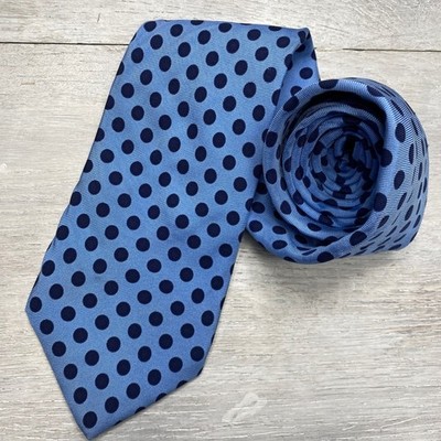 Brooks Brothers Makers Tie Mens Blue Polka Dot Silk Printed Italy Made USA 3.75