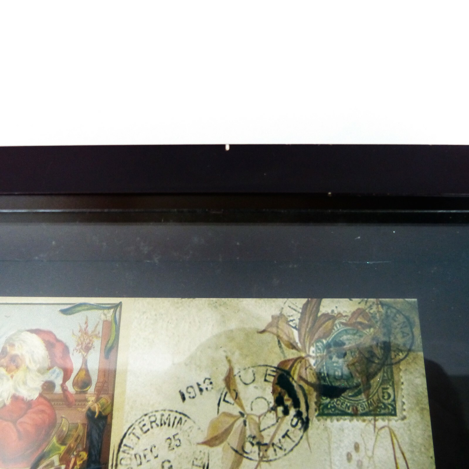 Vintage Wood and Glass Shadow Box Featuring a 1913 Christmas Holiday Postcard