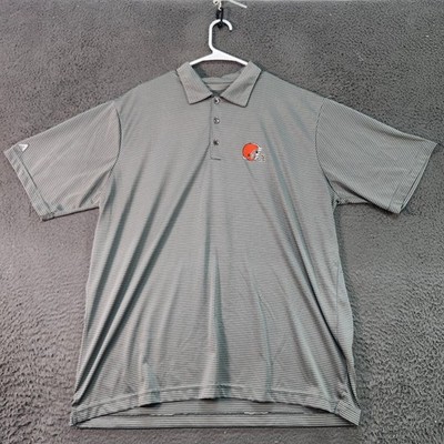 Cleveland Browns Golf Polo Antigua Shirt Mens XL Gray Striped Logo Short Sleeve
