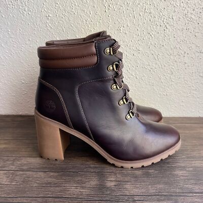 Timberland Allington 5  Hiker Heeled Boots Brown Full Grain Leather Womens Sz 9