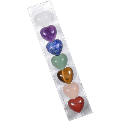 Selenite Crystal Sticks Wand with 7 Chakra Love Heart Stone for Chakra Balancing