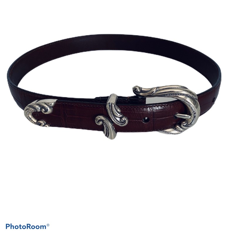 BRIGHTON Allegro Swirl women’s brown croc-embossed leather belt. Vintage Perfect s-l400.jpg main image 2