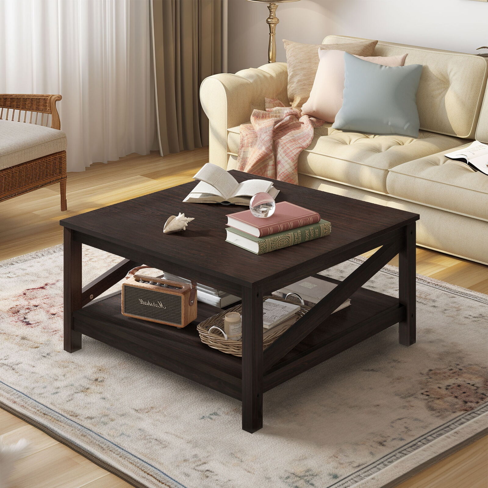 Stable Coffee Table w/Open Storage Durable Cocktail Center