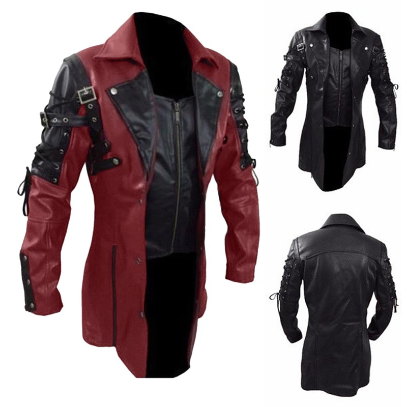 Steampunk Maroon & Black Renaissance Punk Faux Leather Victorian Gothic Coat