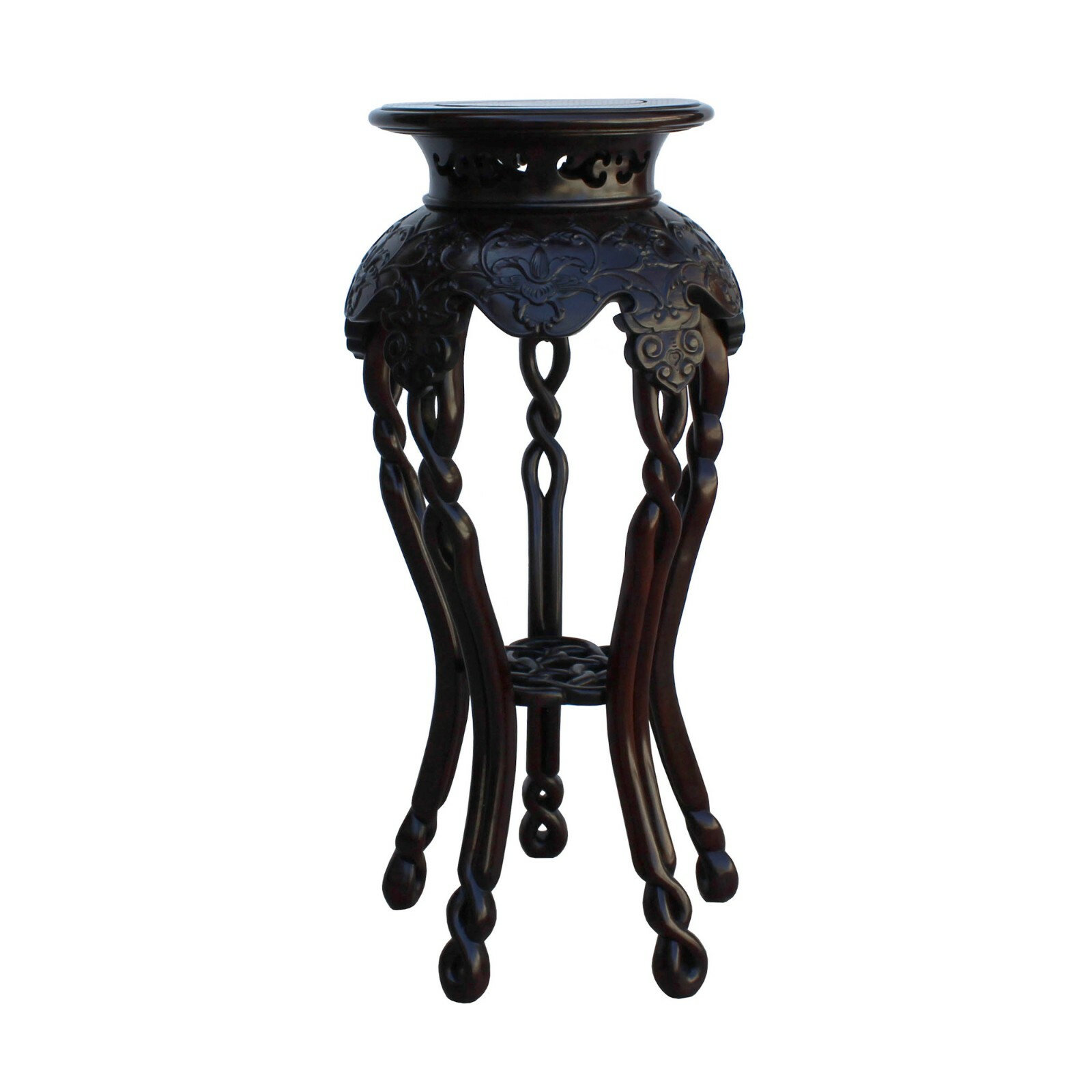 Chinese Huali Rosewood Two Brown Round Curved Legs Plant Stand cs5249S Chinese Huali Rosewood Two Brown Round Curved Legs Plant Stand cs5249S
