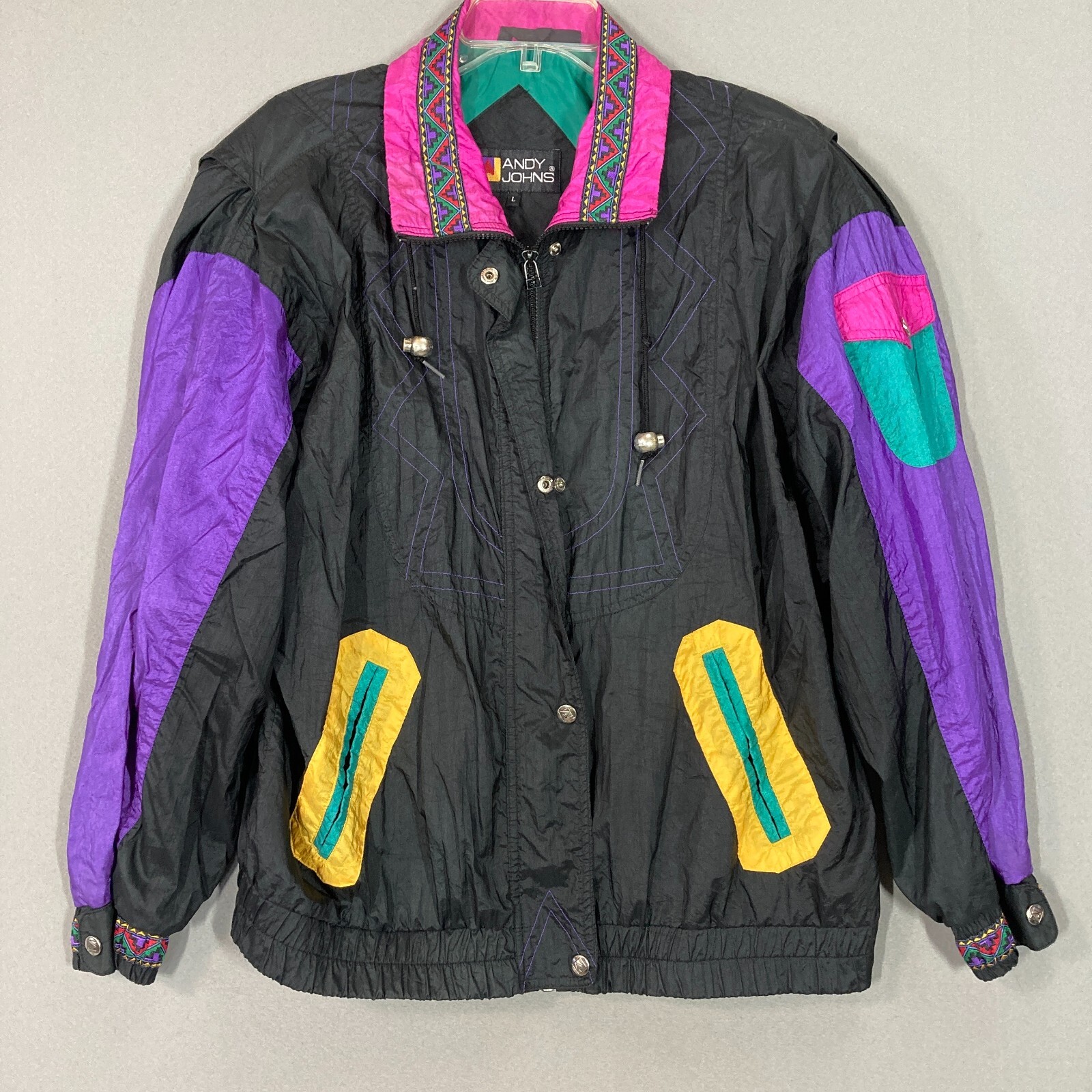 Vintage 80s 90s Nylon Color Block Full Zip Windbreaker