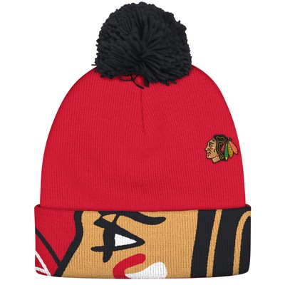 Вязаная шапка Reebok Chicago Blackhawks с манжетами и помпоном