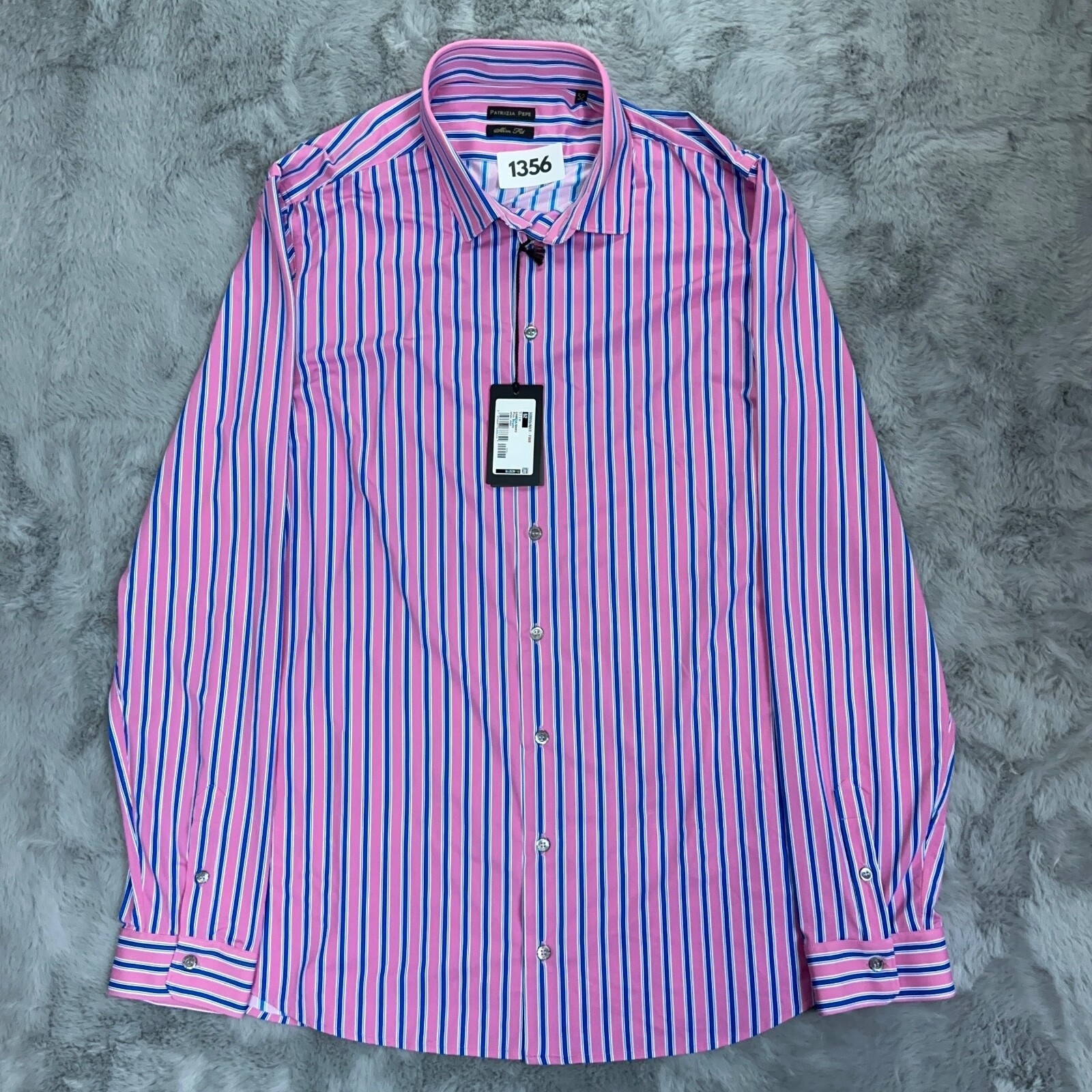 Patrizia Pepe Shirt Mens 52 Pink Striped Slim Long Sleeve