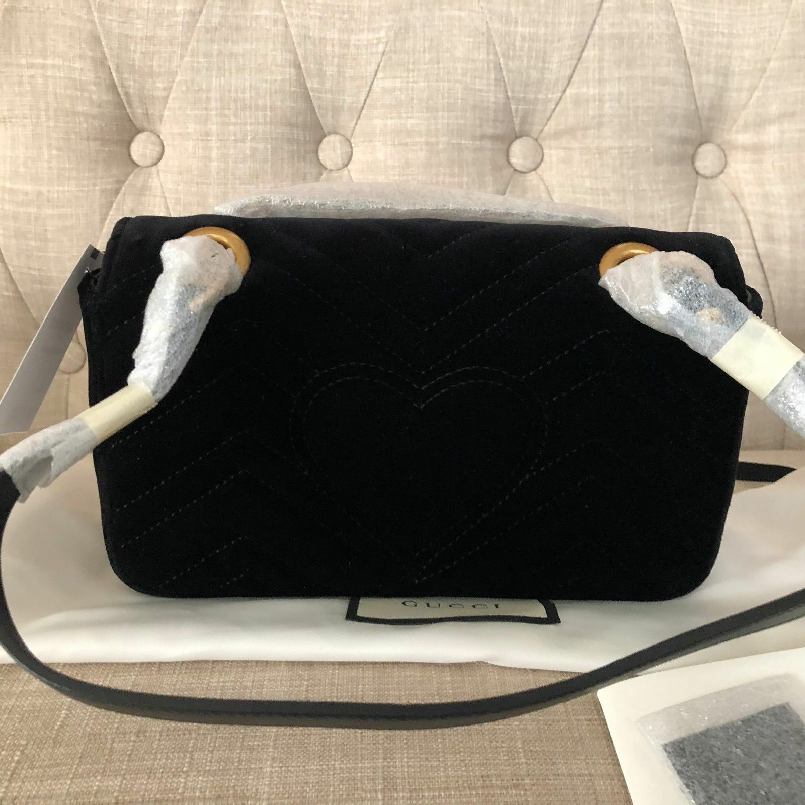 100% AUTH BNWT Gucci Marmont New Gg Mini Black Velvet Shoulder Bag Crossbody