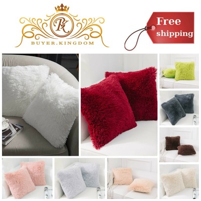 Soft Cozy Faux Fur Fleece Cushion Cover Bed Sofa Decor Throw Pillow Case 2 Pack