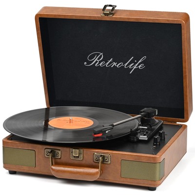 3 Speed Bluetooth Portable Suitcase Vinyl Player Built