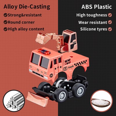 KIDAMI Die-Cast Metal Construction Vehicles Toy Cars Set, Mini Pull Back