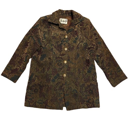 acka flower jacquard jacket（brown） Jump VTG Tapestry Jacket Sz M Brown Textured Button Floral
