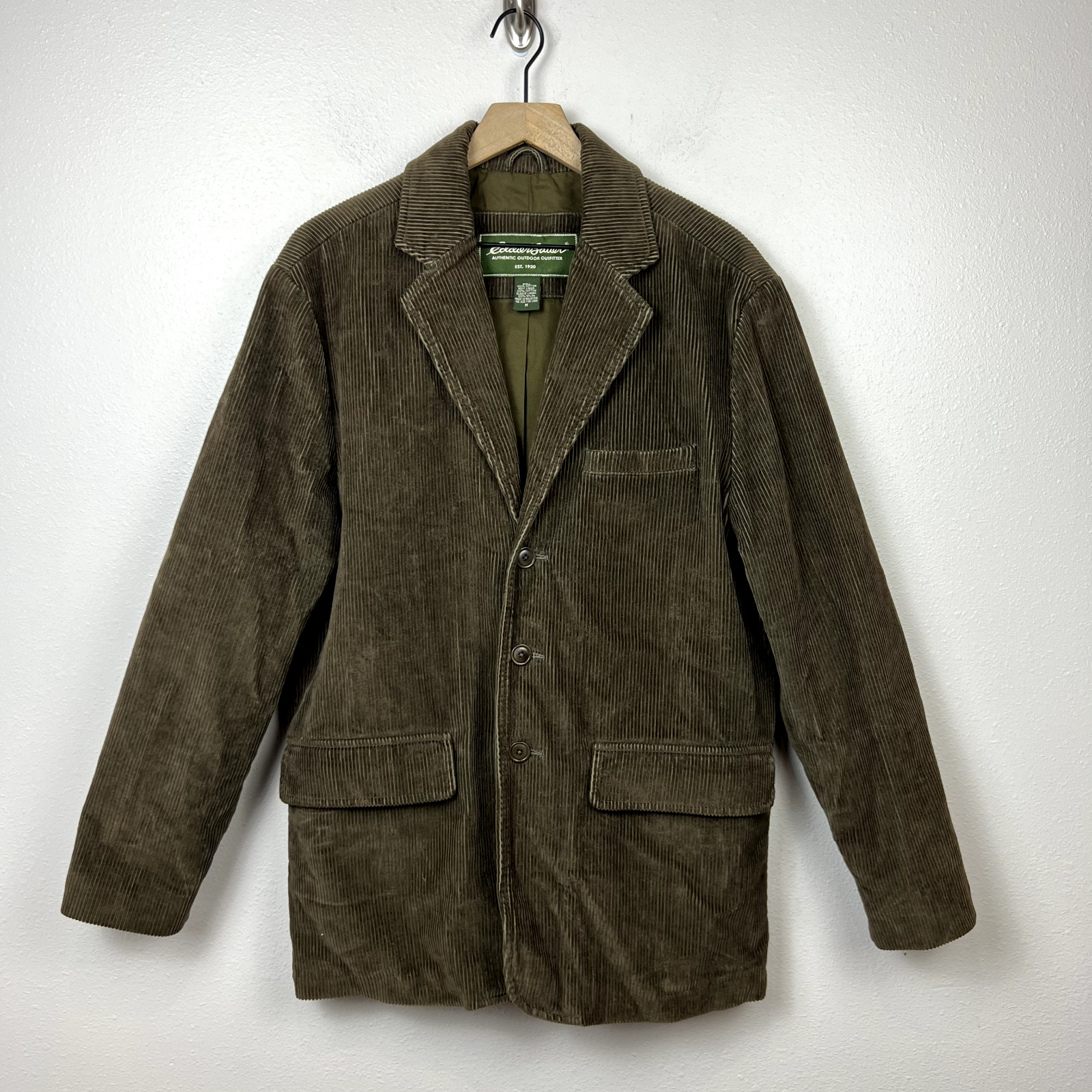 Vintage Eddie Bauer Mens Corduroy Sport Coat Size M Olive Green Brown Jacket