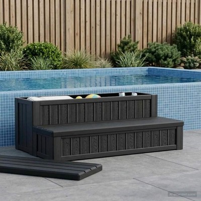 Hot Tub Step with Storage 2-Step Black 93 x 57 x 35 cm PP