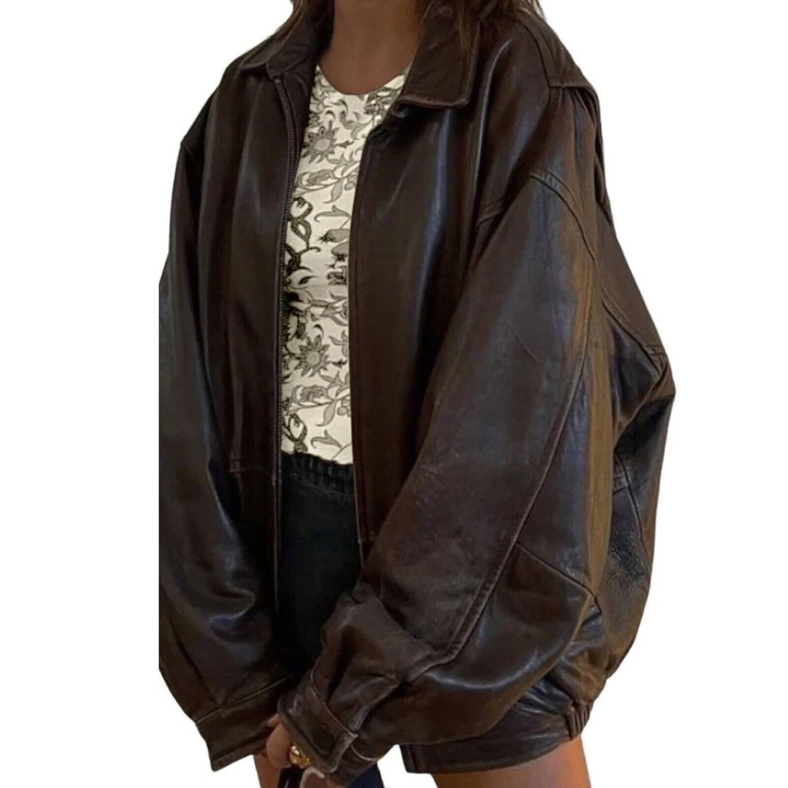 Oversized Brown Leather Jacket 90s Women Genuine Sheepskin Bomber Jacket | eBay Oversized Brown Leather Jacket 90s Women Genuine Sheepskin Bomber Jacket | eBay