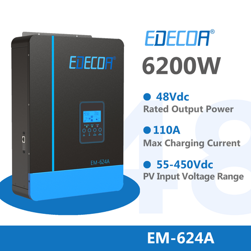 EDECOA 6200W Hybrid Inverter 48V 220V Off-Grid MPPT110A PV 55-450VDC