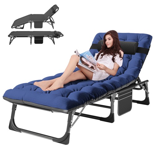 NAIZEA Folding Cot Adjustable 4-Position Reclining Folding Chaise With Mattress