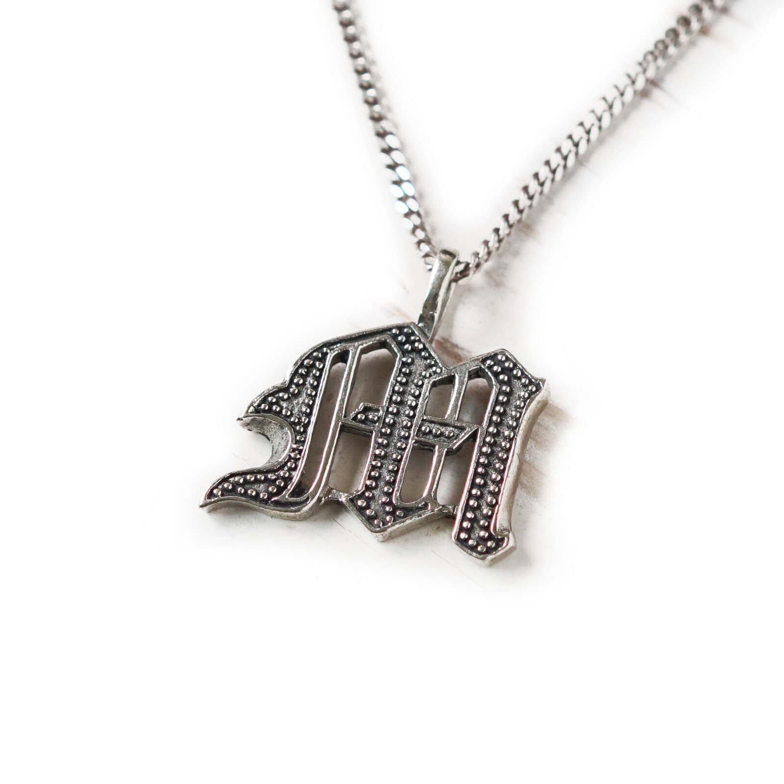 M pendant necklace Biker gothic A-Z silver alphabet Initial