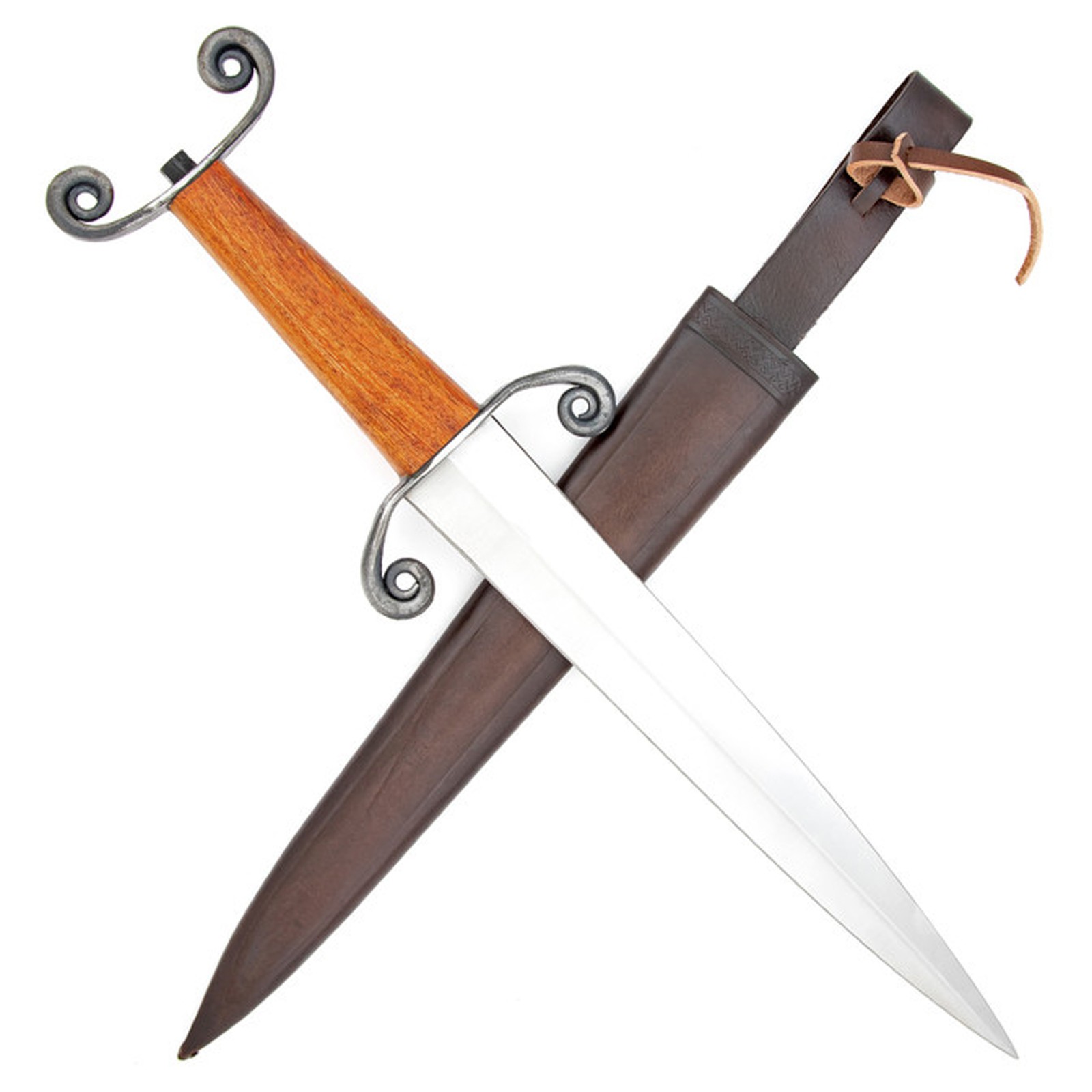 Viking Dagger Double-Edged High Carbon Steel Walnut Wood Handle Leather Sheath