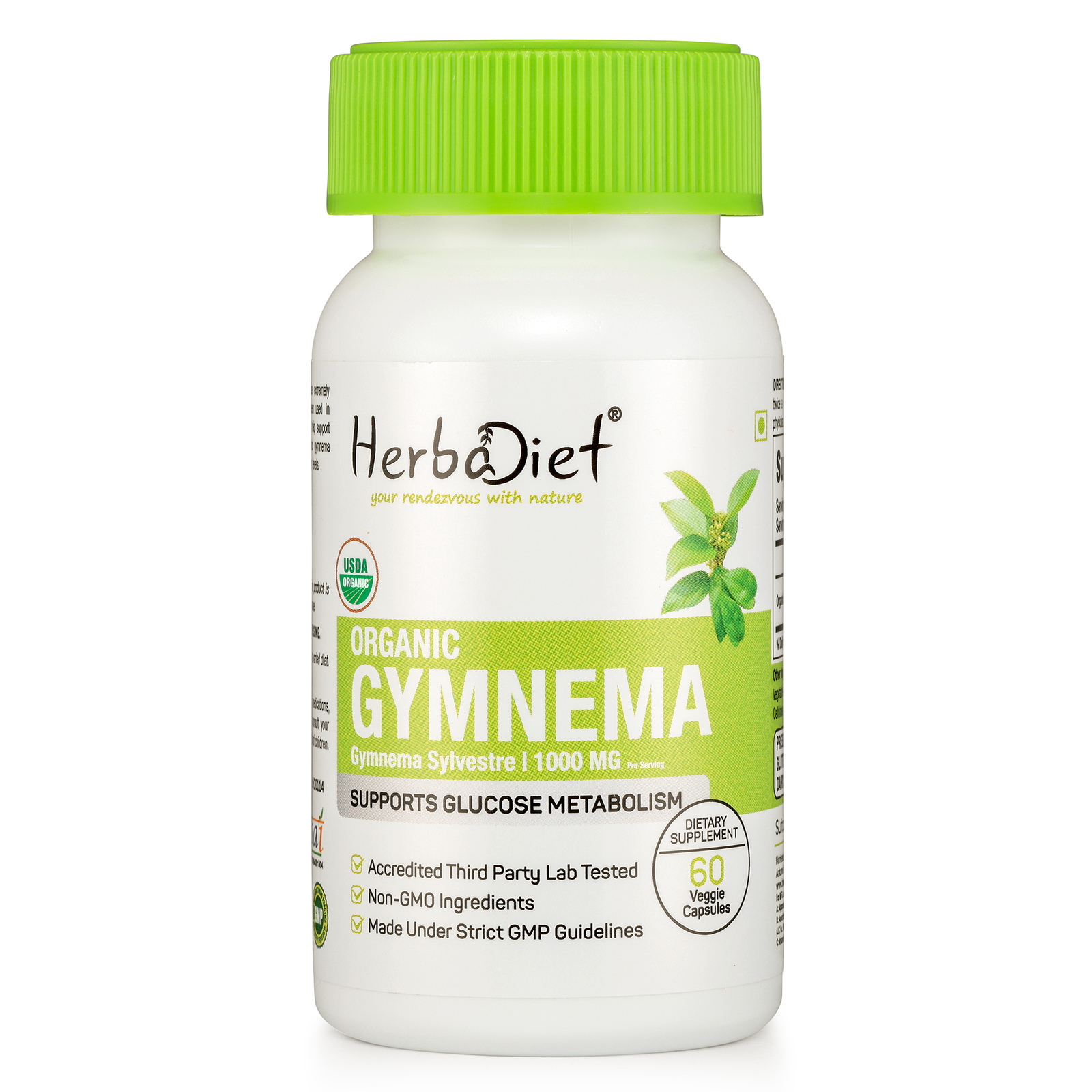 Organic Gymnema Sylvestre Capsules 1000mg Blood Sugar Control  Loss Herbal
