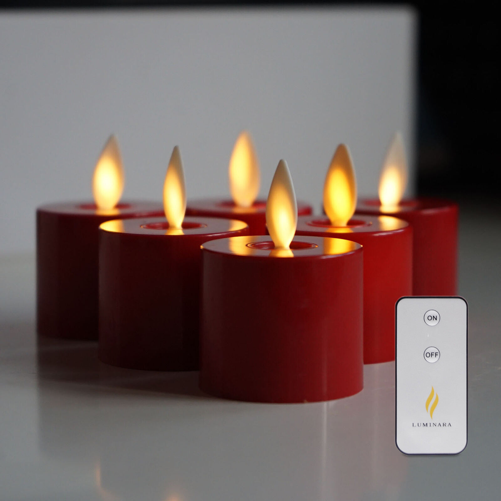 Luminara Flameless LED Tea Light Candles Moving Wick Red Unscented with
