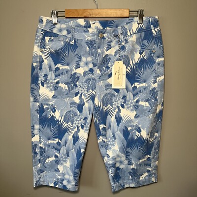 Tommy Bahama Larissa Sanctuary 15  Clam Diggers size 12 Blue Floral Denim Shorts