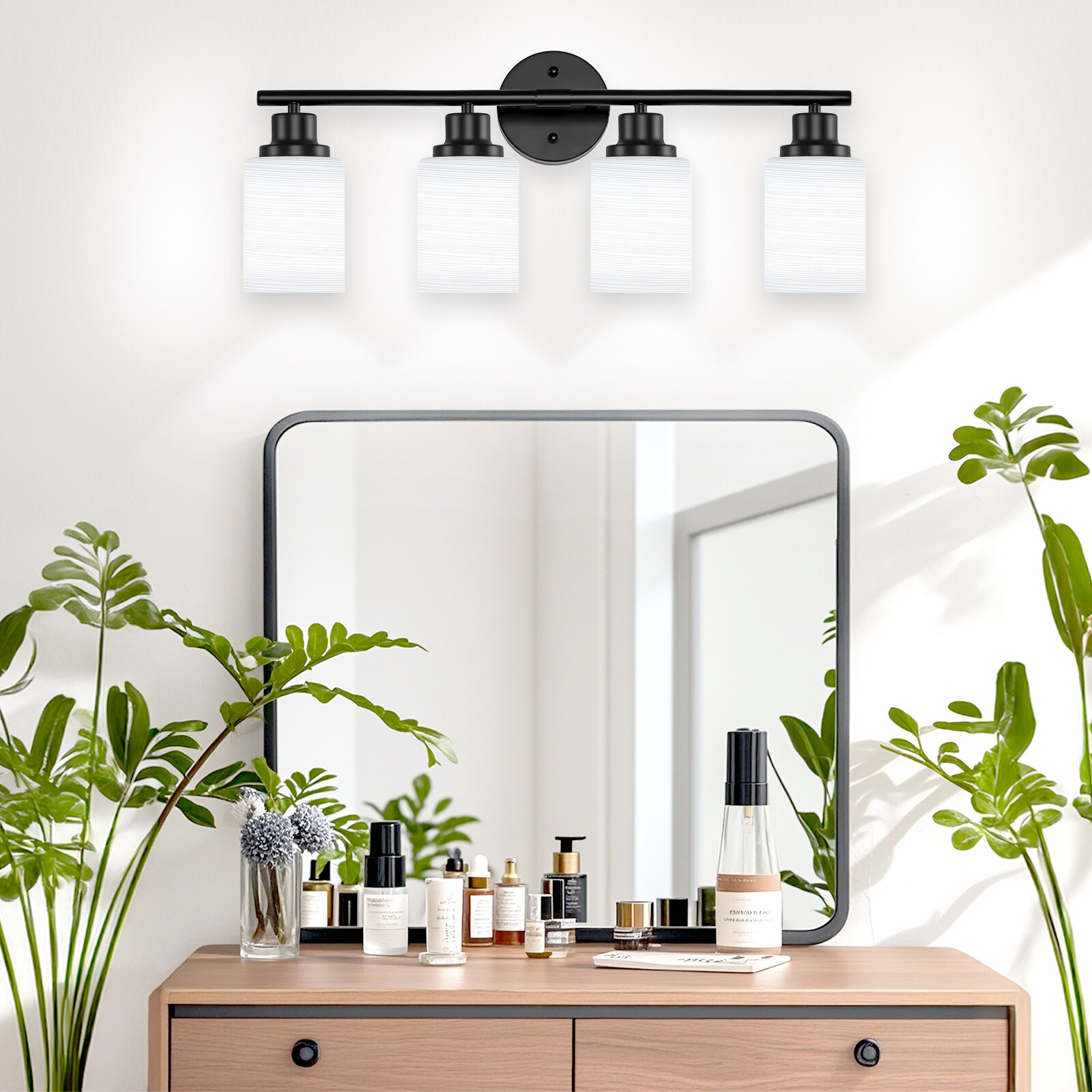 4 Lights LED Black Modern Vanity Light For Bathroom Mirror Wall Lamp Fixture