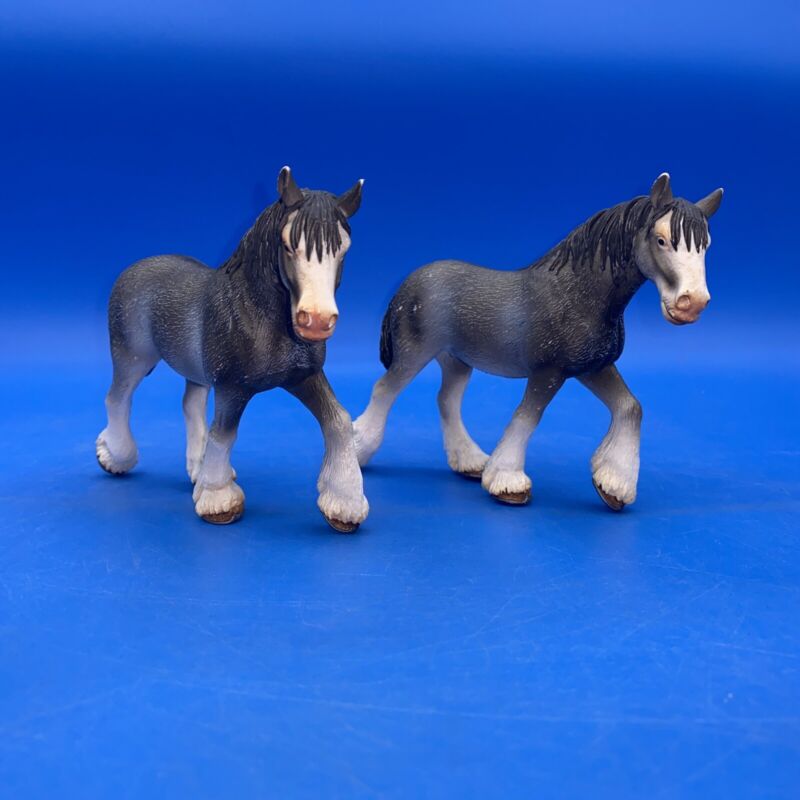 Schleich Clydesdale GREY MARE Working Draft Horse 2004 Germany Lot Of 2