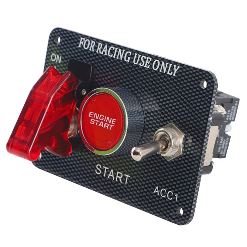 Carbon Ignition Button Switch Panel Engine Start Push LED 12V Toggle Racing Car