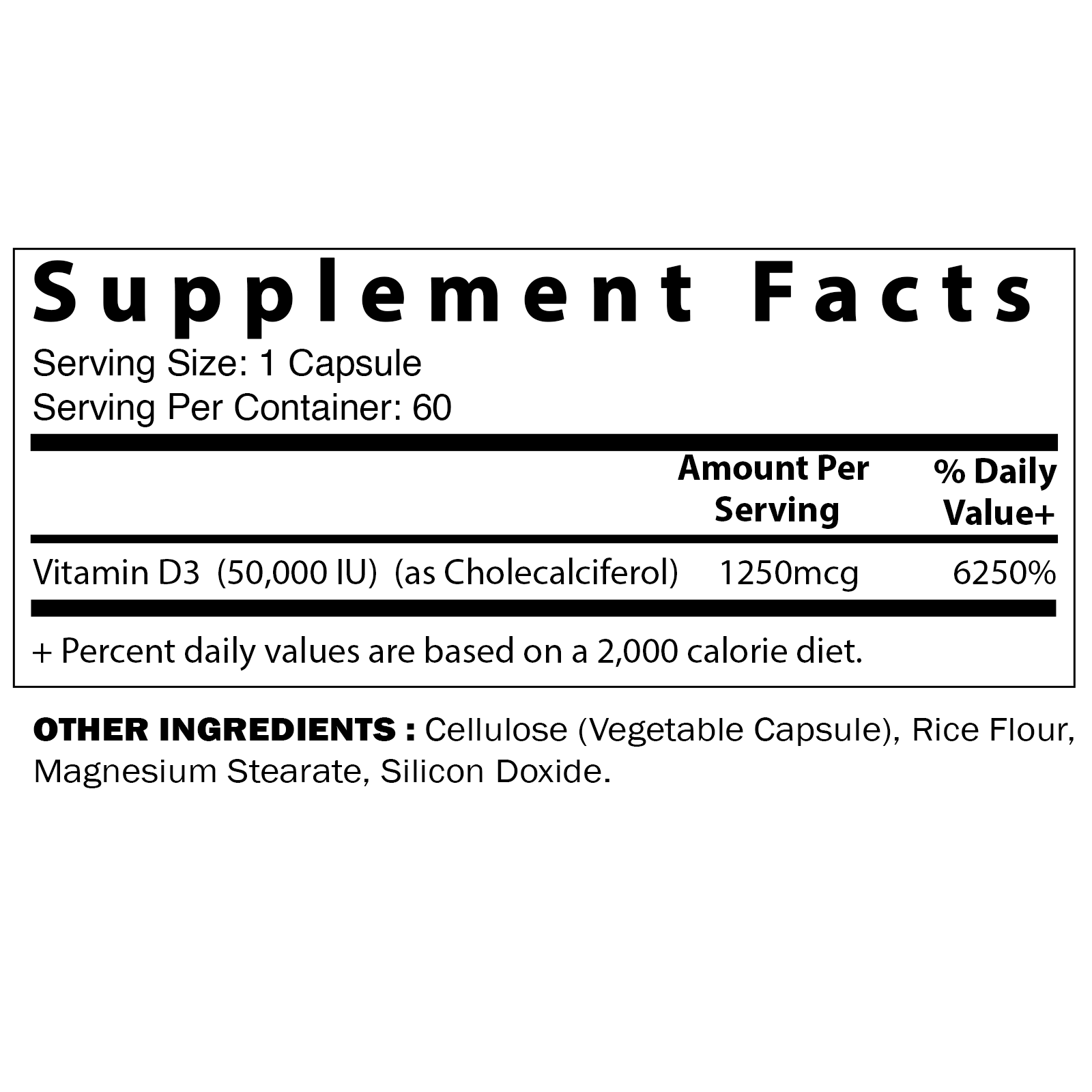 Vitamatic Vitamin D3 Weekly Dose 50,000 IU (Cholecalciferol) 60 Veggie Capsules