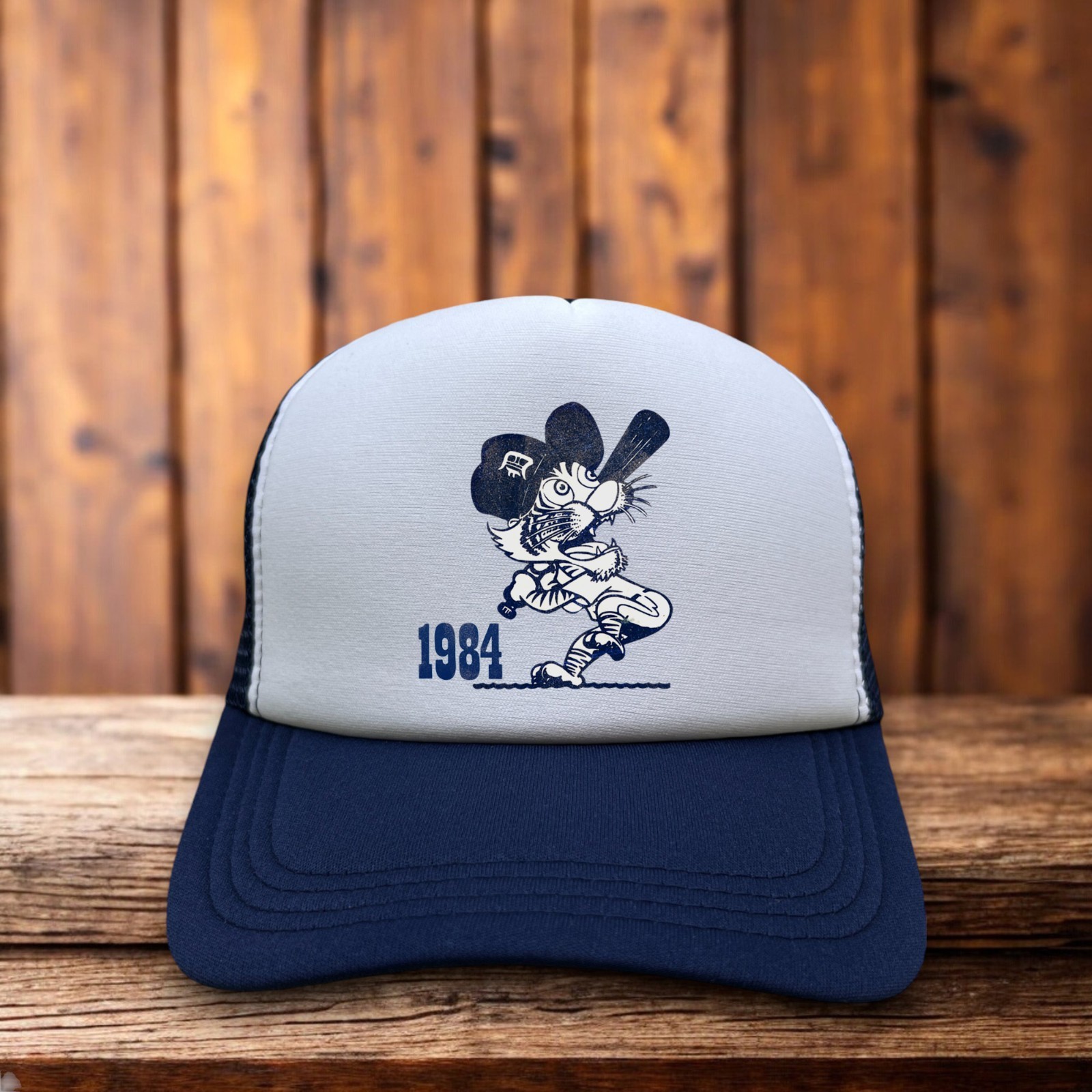 Detroit Tigers Mens Trucker Hat Navy Snapback 1984 Logo