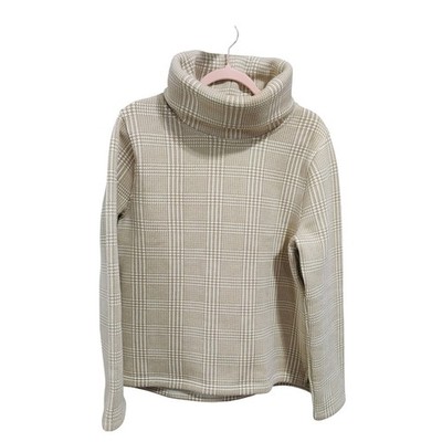 J.Crew Womens Plaid Funnel Neck Sweater Size L Beige Tan Pullover
