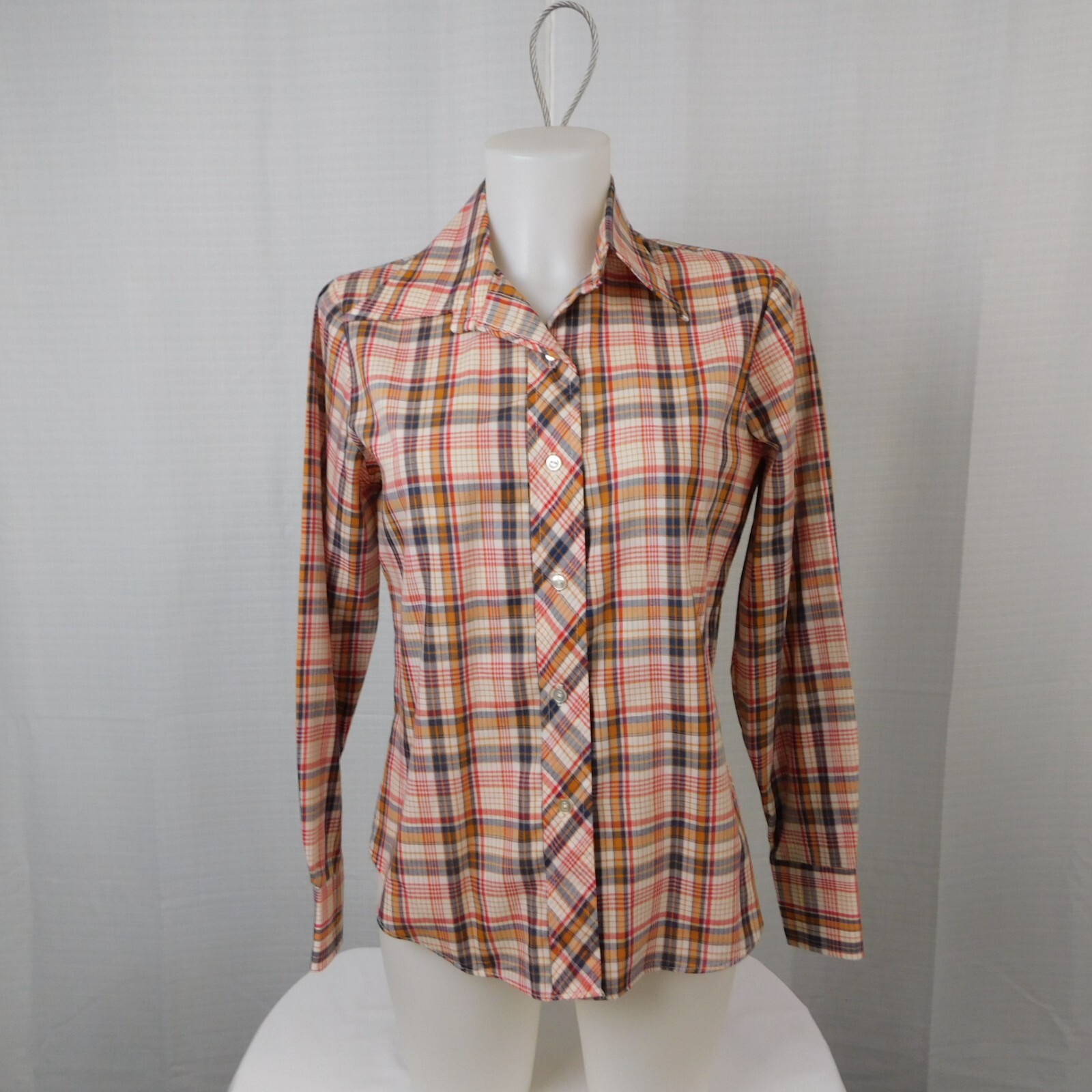 Vintage 70s Shirt Accent Cotton Blend Button-Up - 34, Orange