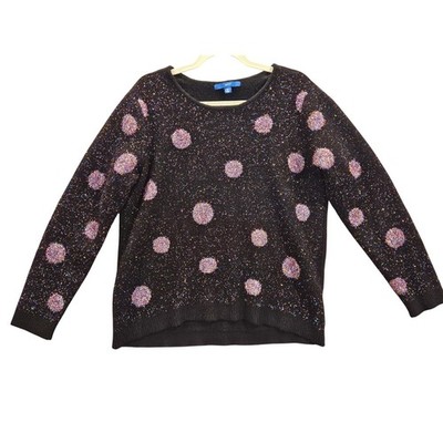 Whimsigoth Black Sparkle Dot Sweater XL Long Sleeve Crew Neck Pullover #444