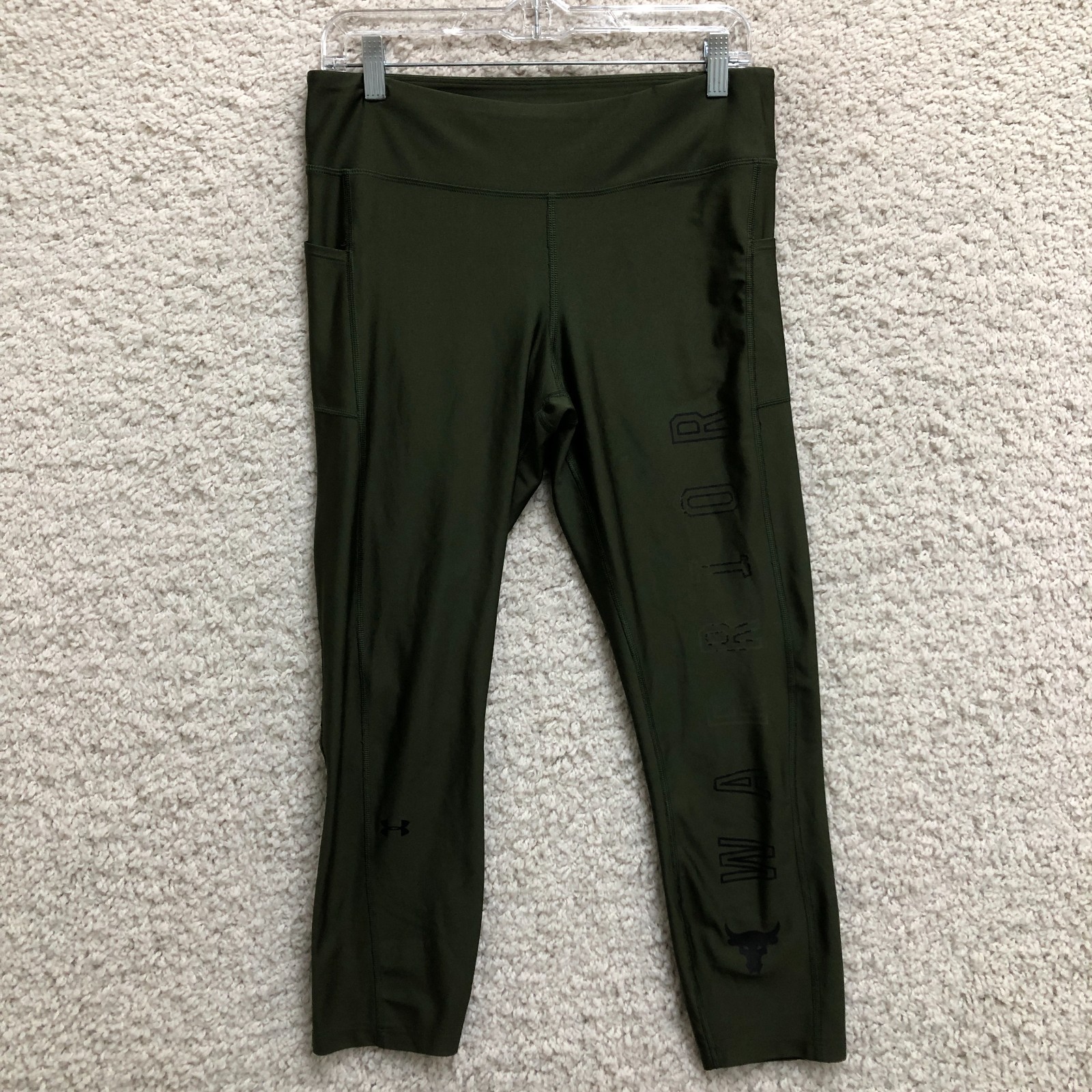 Under Armour Leggings Large Adult Green Compression Heatgear Cropped Womens L